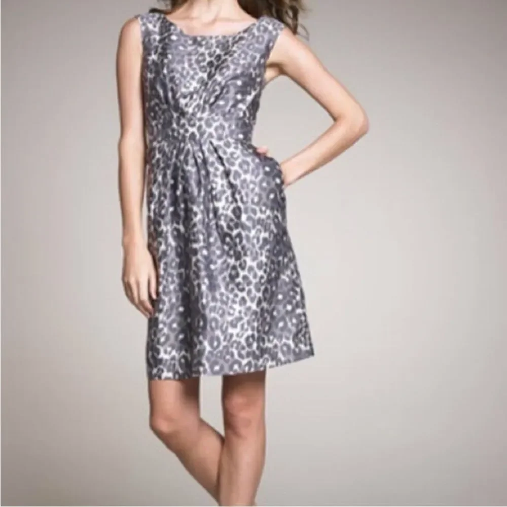 Kate Spade Deanna Gray Leopard Print Sleeveless Silk Sheath Mini Dress S…